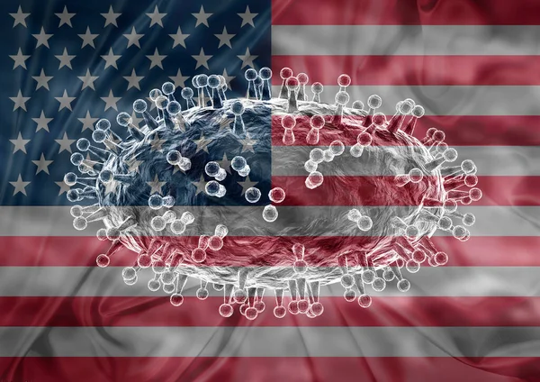 Monkeypox virus on the USA flag. Medical and healthcare concept. 3D illustration
