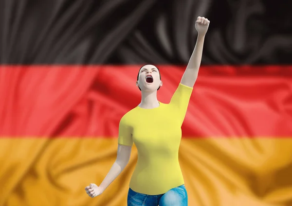 German Fan Woman Celebrating Germany Victory Flag German Celebrating Independence — ストック写真