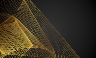 golden abstract lines waves and curves on black background. Banner Copy space. abstract lighting