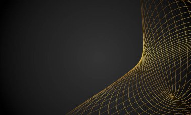 golden abstract lines waves and curves on black background. Banner Copy space. abstract lighting