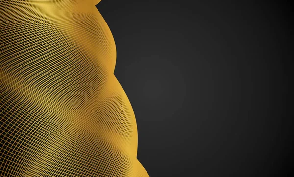 golden abstract lines waves and curves on black background. Banner Copy space. abstract lighting