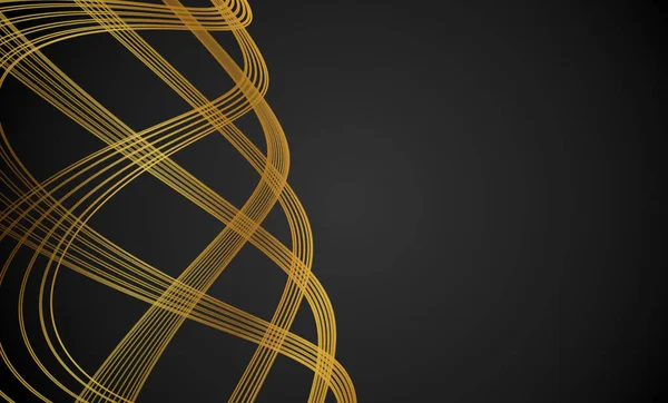 golden abstract lines waves and curves on black background. Banner Copy space. abstract lighting