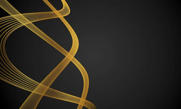 Golden Abstract Lines Waves Curves Black Background Banner Copy Space — Stock Photo, Image