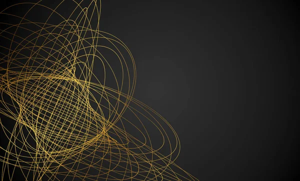 golden abstract lines waves and curves on black background. Banner Copy space. abstract lighting