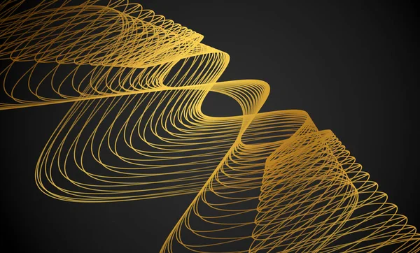 golden abstract lines waves and curves on black background. Banner Copy space. abstract lighting