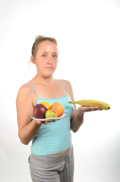 The girl with fruit fitness — Stock Photo, Image