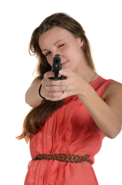 The girl with the gun — Stock Photo, Image