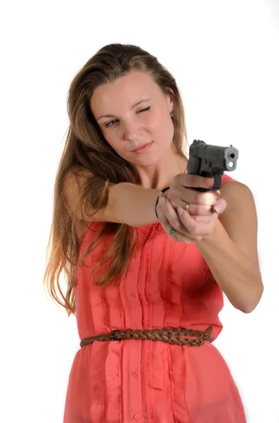 A rapariga com a arma. — Fotografia de Stock