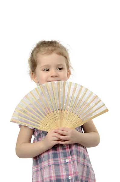 The girl with a fan in hands — Stock Photo, Image