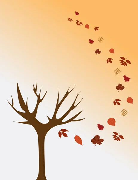 Bare tree and autumn leaves — Stock Vector