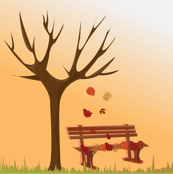 Bench with autumn leaves — Stock Vector