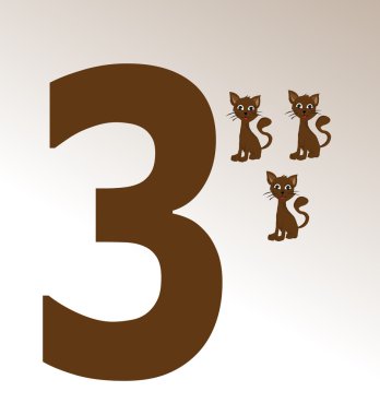 kedi ve üç numaralı vektör çizimi