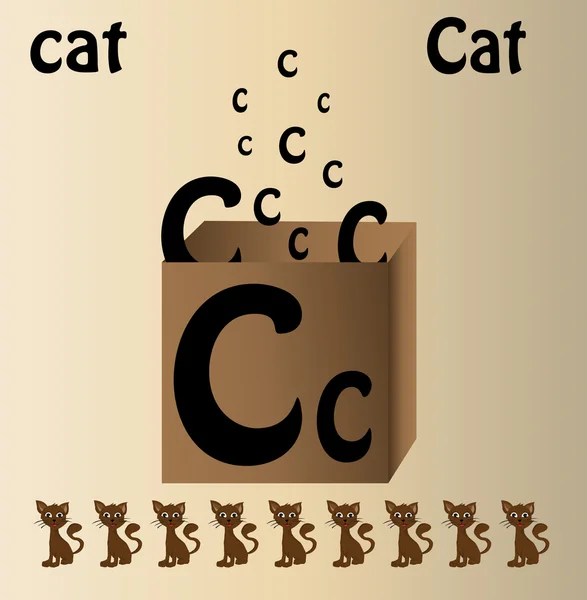 Kedi ve İngilizce adı "c vektörel çizimi" — Stok Vektör
