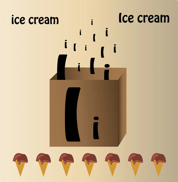 Ilustración vectorial de helado y carta en inglés "I " — Archivo Imágenes Vectoriales