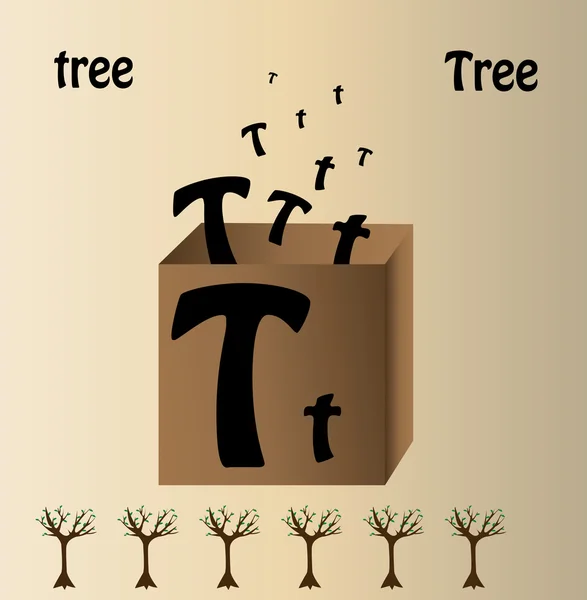 Ilustración vectorial de árbol y letra en inglés "T " — Vector de stock