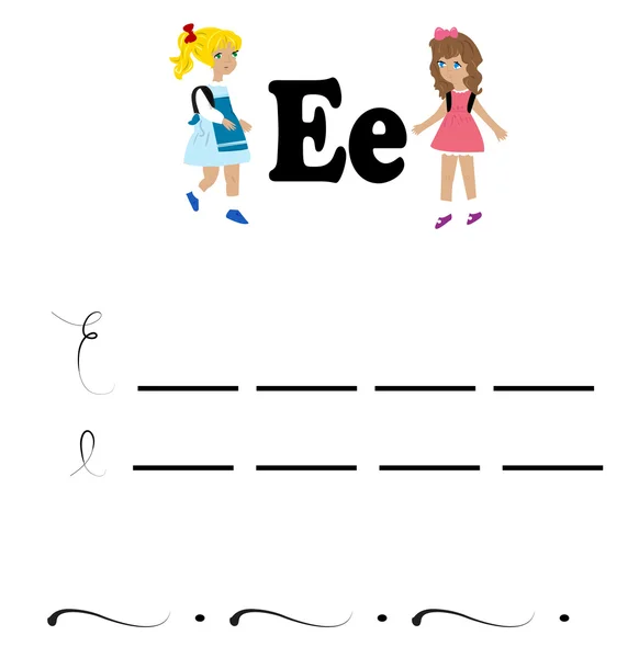 Alfabet werkblad, kleine letter "e" — Stockvector
