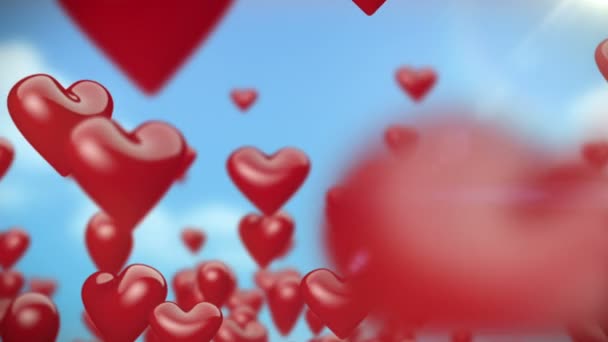 Heart-Shaped Ballons Flying (Red) - Loop — Stock Video