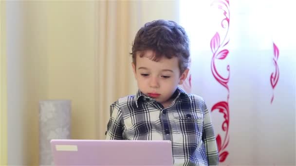 Kleine jongen kijken laptop — Stockvideo