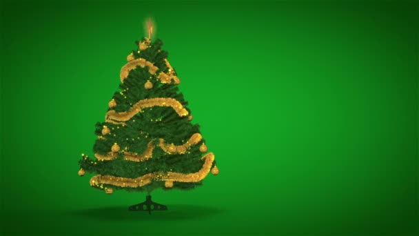 Золота різдвяна ялинка на зеленому фоні — стокове відео