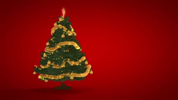 Árbol de Navidad de oro sobre fondo rojo — Vídeos de Stock