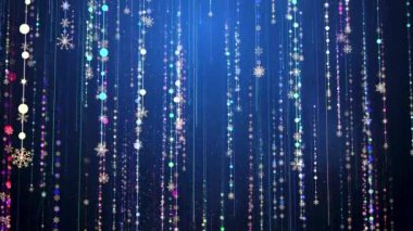 Yılbaşı arka planı mavi, kar taneleri parçacık ışığı hizaya geliyor. Noel, Kış, Yılbaşı, Tatil projeleri konsepti. Kusursuz döngü 4K