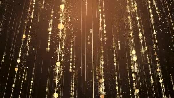 Christmas Background Gold Snowflakes Particle Light Falling Line Christmas Winter — Stock Video