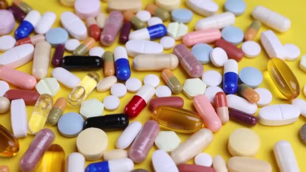 Primo Piano Diverse Pillole Farmaci Pillole Antibiotici Vitamine Sanità Industria — Video Stock