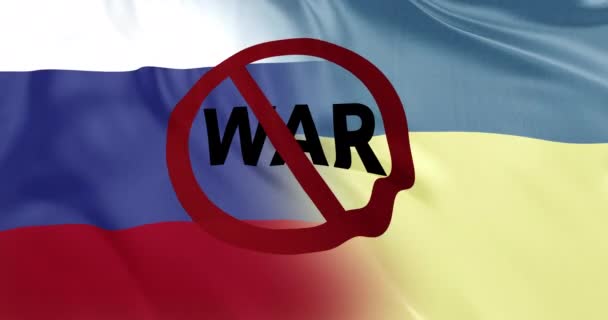 Ucrânia Rússia Bandeiras Combinação Acenando Com Texto Sem Guerra Paz — Vídeo de Stock