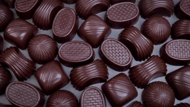 Pralinés Surtidos Chocolate Negro Sobre Fondo Negro Amor Chocolate Dulces — Vídeos de Stock