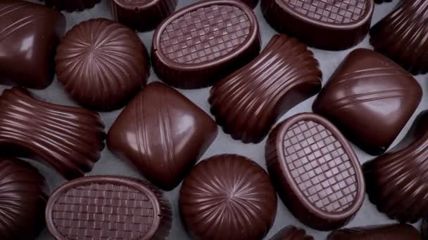 Dark Chocolate Assorted Pralines Black Background Loving Chocolate Sweets Concept — Vídeos de Stock