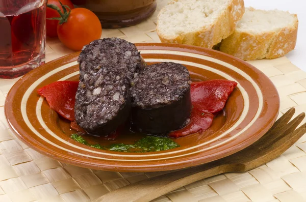 Španělská kuchyně. morcilla de burgos. Černý pudink. — Stock fotografie