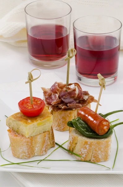 Spanish Cuisine. Tapas. Tray of montaditos. — Stock Photo, Image