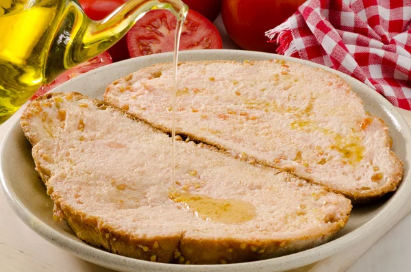 Cucina spagnola. Pane di pomodoro. Pa amb tomaquet . — Foto Stock