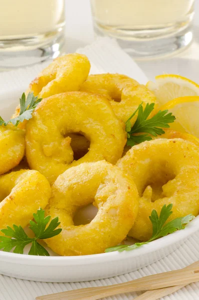 Spanish Cuisine. Fried Squid Rings. Calamares a la Romana. — Stock Photo, Image