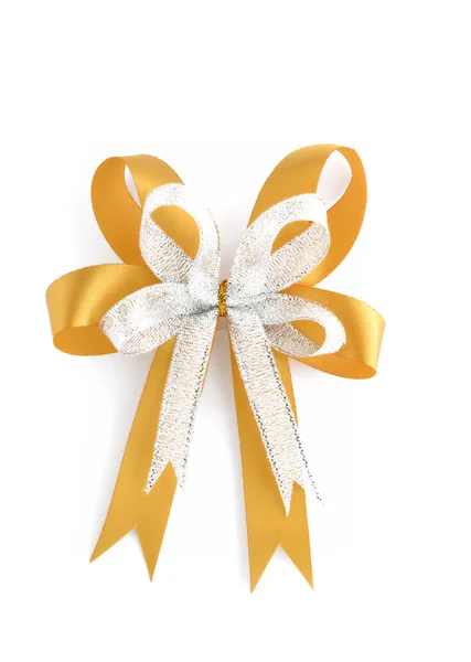 Shiny gold Christmas bow isolated on white — Stock Photo, Image