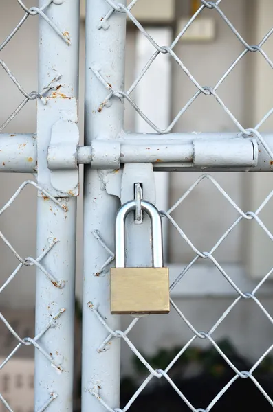 Messing hangslot en metalen deur — Stockfoto