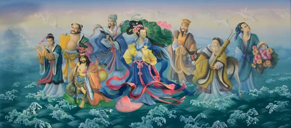 Gudar av kinesiska. konst måleri färgglada på väggen — Stockfoto