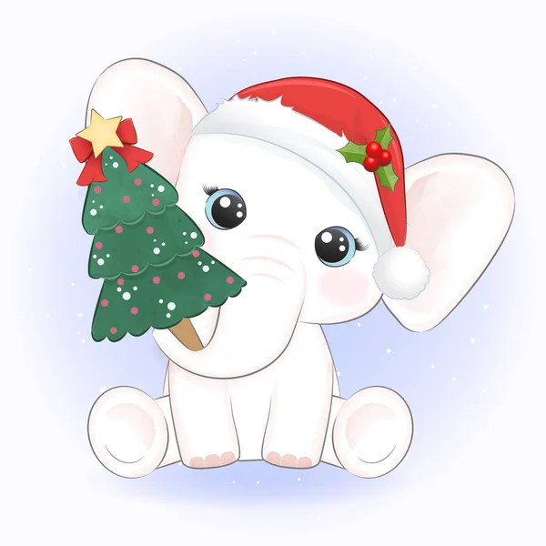 Elefante Bonito Árvore Natal Natal Ilustração Temporada —  Vetores de Stock