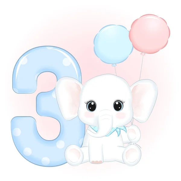 Cute Little Elephant Happy Birthday Years Old — Stock Vector