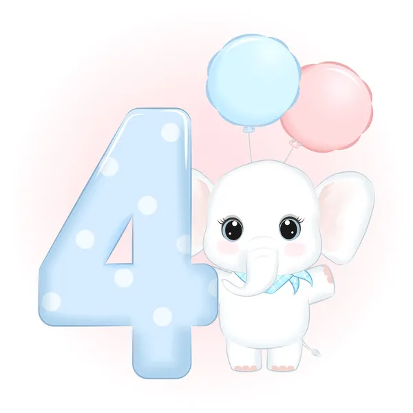 Mignon Petit Éléphant Joyeux Anniversaire Ans — Image vectorielle