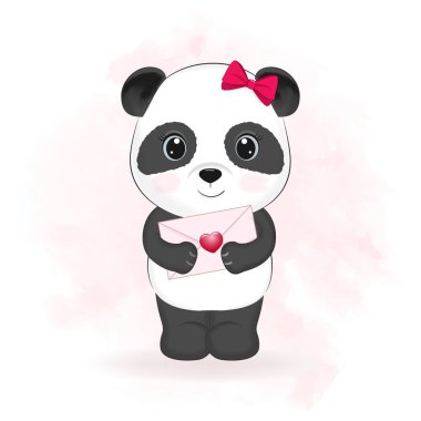Cute panda and love letter, valentine's day concept illustration