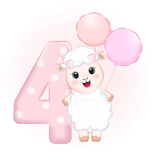 Cute Little Sheep Happy Birthday Years Old — Image vectorielle
