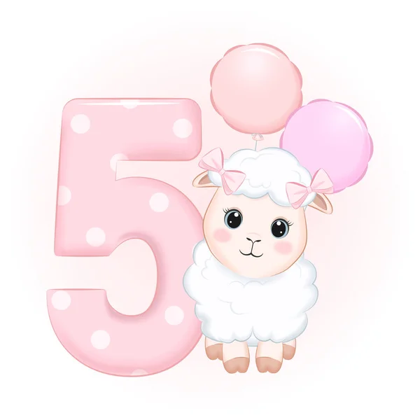 Cute Little Sheep Happy Birthday Years Old —  Vetores de Stock