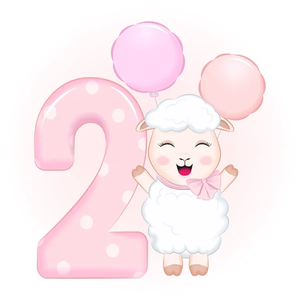 Cute Little Sheep Happy Birthday Years Old — Vettoriale Stock