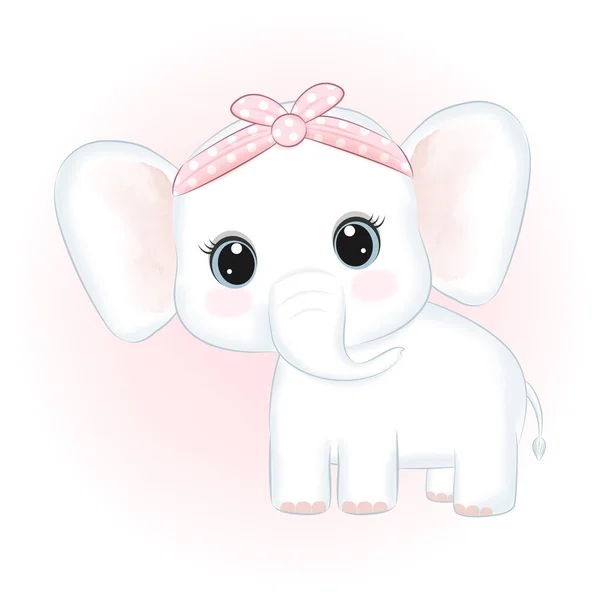 Cute Little Elephant Hand Drawn Cartoon Illustration — Image vectorielle