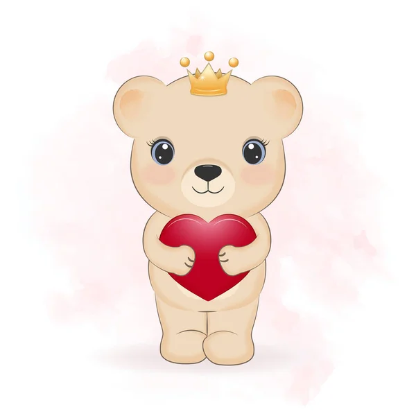 Cute Teddy Bear Heart Valentine Day Concept Illustration — Vector de stock