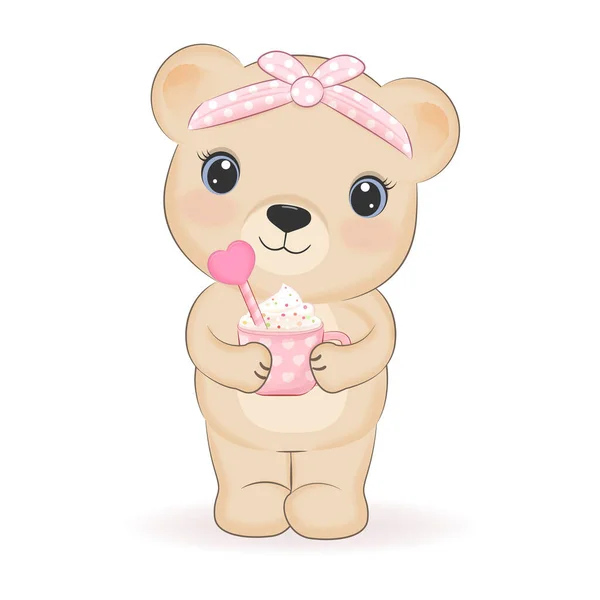Cute Little Bear Heart Valentine Day Concept Illustration — Vetor de Stock