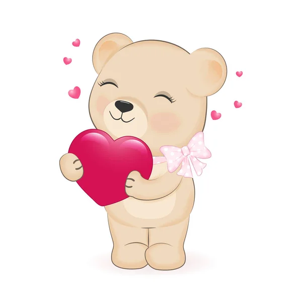 Cute Little Bear Heart Valentine Day Concept Illustration — Stock vektor