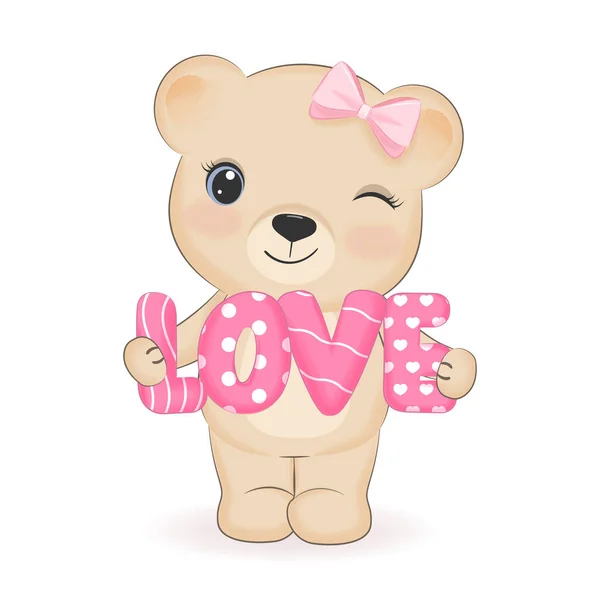 Cute Little Bear Love Alphabet Valentine Day Concept Illustration — Wektor stockowy