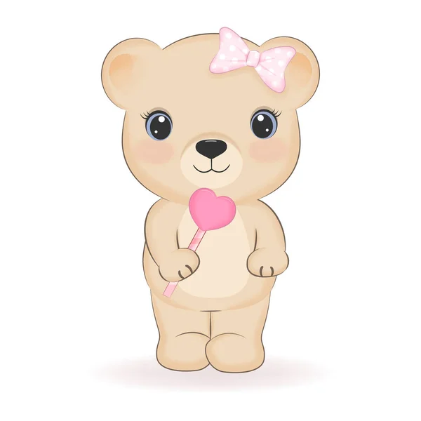 Cute Little Bear Heart Candy Valentine Day Concept — ストックベクタ